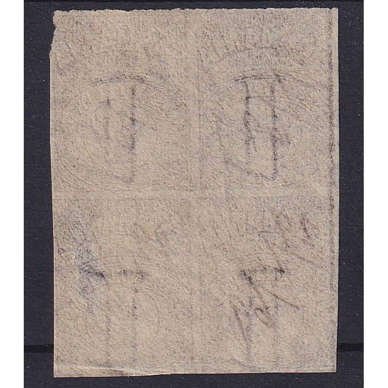 (SS1220) TASMANIA ·  1869: used block of 4x imperf 5/-brown St George & Dragon revenues Craig 7.5 · a couple of minor imperfections so please view both largest images · total c.v. AU$140