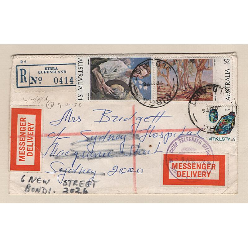 (SS15125) AUSTRALIA · 1976: small MESSENGER DELIVERY cover mailed by registered post to Sydney  from Kirra (QLD) · array of cds 'document' transmission · please view both images