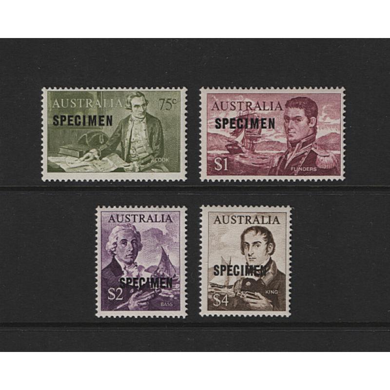 (SS15168) AUSTRALIA · 1966: fresh unmounted 75c to $4 Navigators issue optd SPECIMEN BW 462x/466x · current "retail" for same around AU$100 (4)