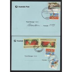 (SS15171) AUSTRALIA · 1992/93: 3 used "Postage Due" cards (PM200) with deficient postage paid using stamps (3) or a postage meter impression (1) · all items are in excellent to fine condition (2 images)