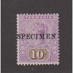 (ST1009) TASMANIA · 1890s: 10/- mauve & brown QV Key Plate optd SPECIMEN SG 224s · clean hinge remnant/fresh gum · fine condition (2 images)