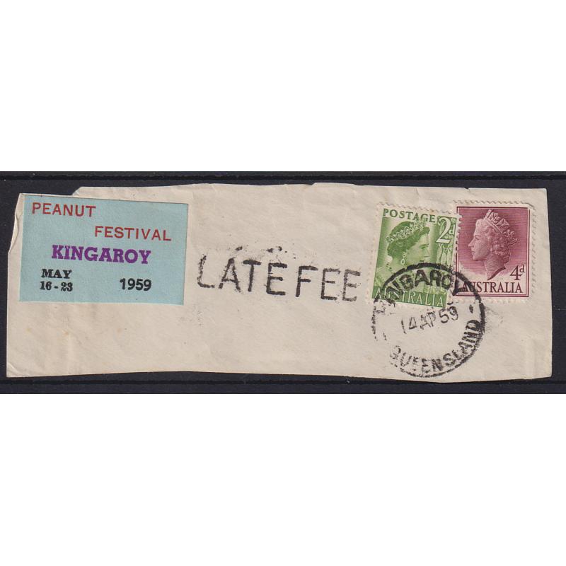 (ST1014) AUSTRALIA · 1959: large envelope clipping with advertising label for the KINGAROY PEANUT FESTIVAL · excellent to fine condition