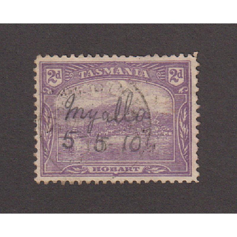 (ST1018) TASMANIA · 1910: 2d Pictorial with MYALLA manuscript cancel dated '5·5·10' · postmark is rated 3R · very light but obvious strike of SISTER'S CREEK Type 1 cds