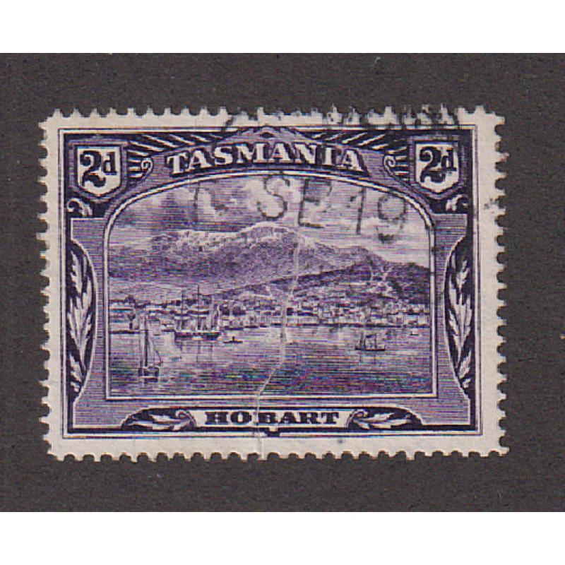 (ST1020) TASMANIA ·  1899: used 2d deep violet Pictorial SG 231 with a vertical PRE-PRINT PAPER CREASE · excellent condition