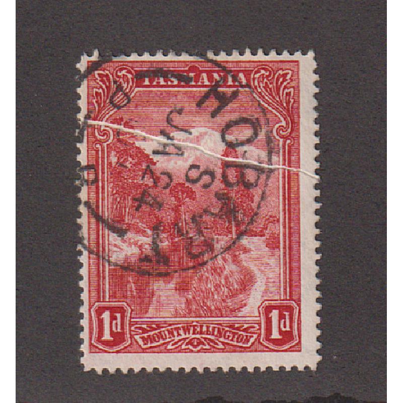 (ST1022) TASMANIA ·  1899: used 1d bright lake Pictorial SG 230 with a PRE-PRINT PAPER CREASE · excellent condition