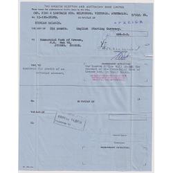 (ST1027) AUSTRALIA · 1964: privately produced Overseas Service AEROGRAMME (PMG approval No.54) used by the E.S. & A. Bank to transfer funds to a Commercial Bank of Greece account ay Athens · nice condition (2 images)