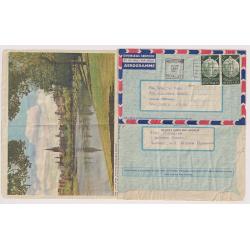 (ST1034) AUSTRALIA · 1962: privately produced Overseas Service AEROGRAMME (PMG Approval No.61) a complete panel with a colour view of Melbourne · excellent condition. Used to USA address