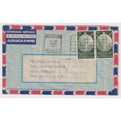 (ST1034) AUSTRALIA · 1962: privately produced Overseas Service AEROGRAMME (PMG Approval No.61) a complete panel with a colour view of Melbourne · excellent condition. Used to USA address