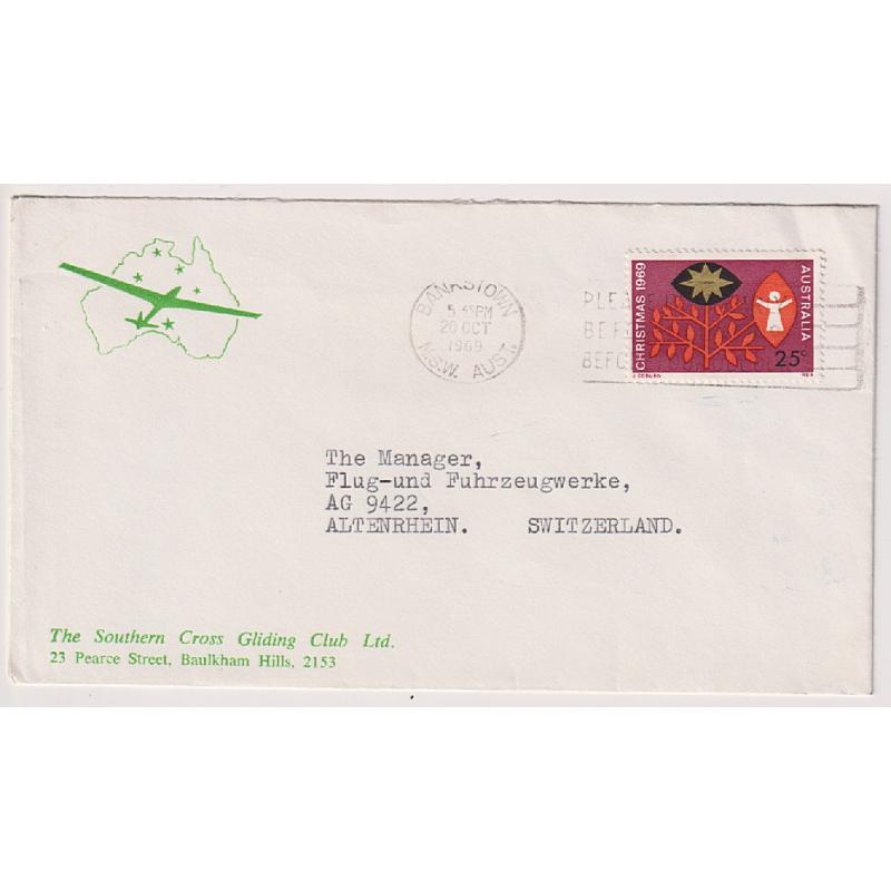 (ST1060) AUSTRALIA · 1969: small commercial cover to Switzerland · 25c 1969 C'mas issue quite scarce "on cover" as a single franking · fine condition