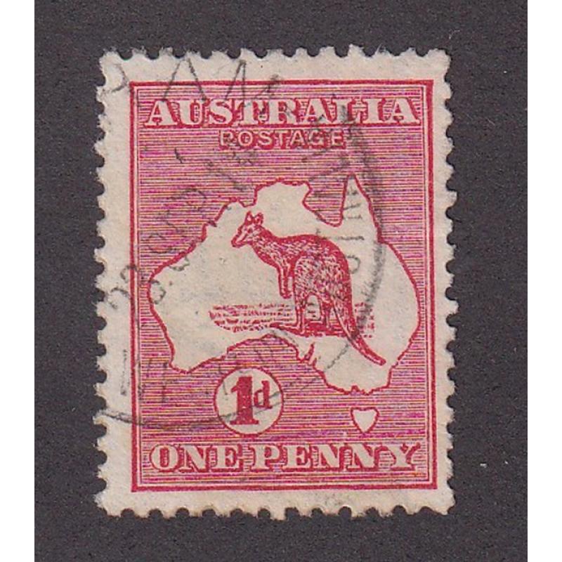 (ST1070) AUSTRALIA · 1914: lightly used Die 2a 1d red Roo w/variety FLAW JOINING TASMANIA TO 1st N of PENNY BW 4(G)g (pos .L30) · c.v. AU$75 (2 images)