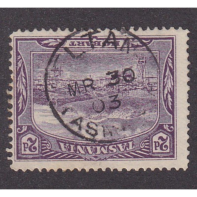 (ST1072) TASMANIA ·  1903: a partial but obvious example of the BELTANA Typr 1 cds on a 2d Pictorial · postmark is rated RRR-(13**)