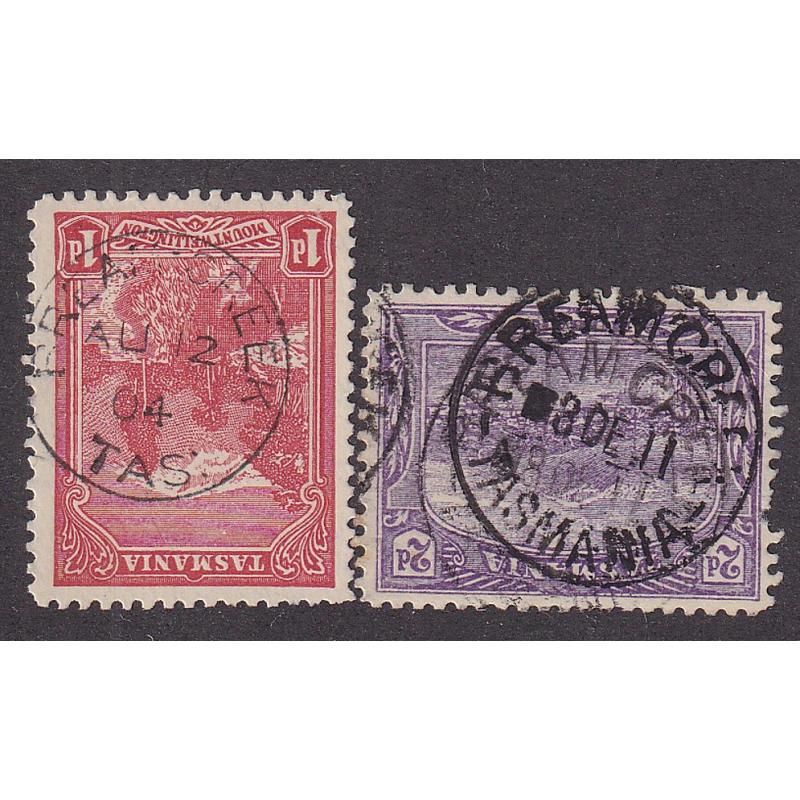 (ST1073) TASMANIA ·  1904/11: clear strikes of the BREAM CREEK Types 1a and 2b cds which are rated S+(6) and RR+(12*) respectively (2)