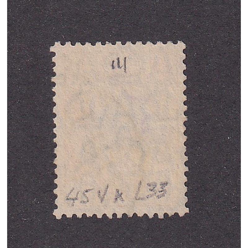 (ST1074) AUSTRALIA · 1929: used  5/- grey & yellow-orange Roo (SM Wmk) showing Vignette Plate variety WHITE FLAW ON KANGAROO'S LEG BW 45A(V)k · excellent condition · c.v. AU$400 (2 images)