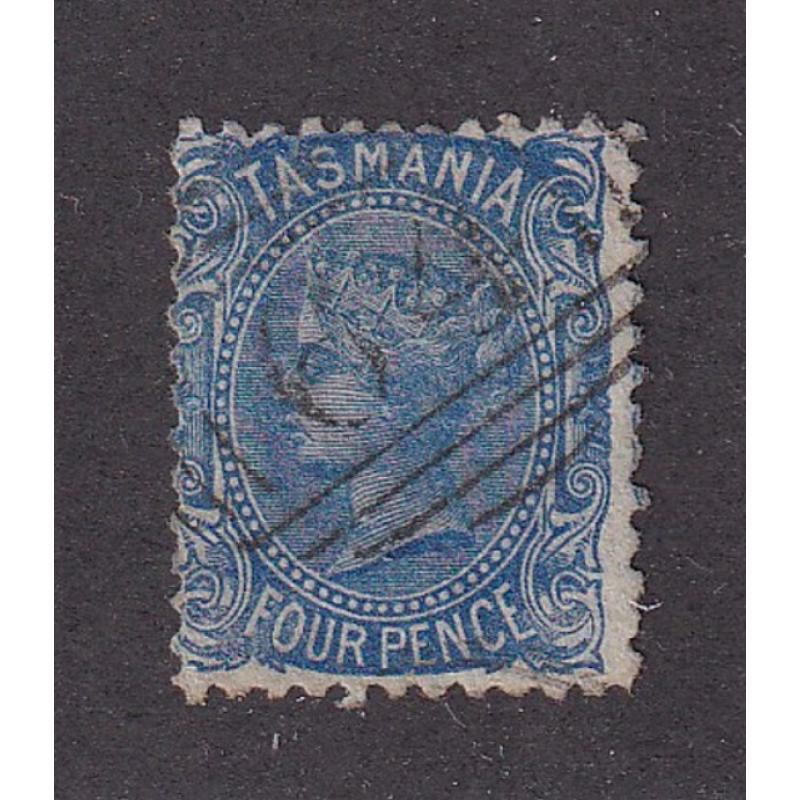 (ST1077) TASMANIA ·  1870: 4d blue QV S/face SG 130 lightly cancelled with BN64 used at Oatlands · nice condition · see both largest images · c.v. £475