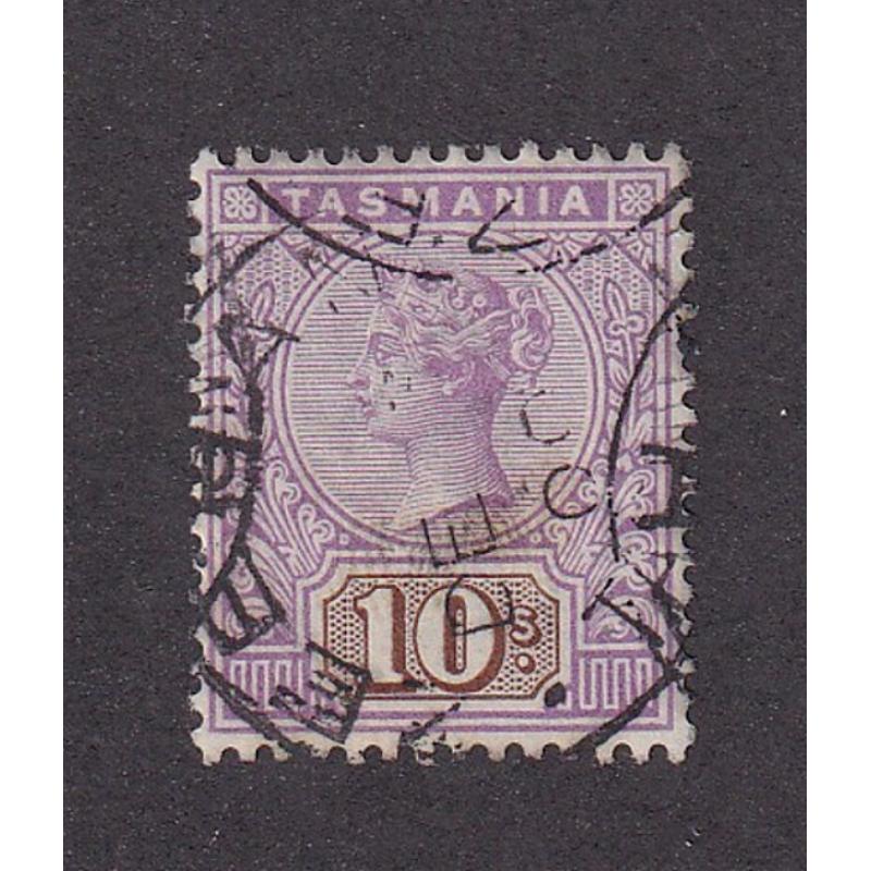 (ST1079) TASMANIA ·  1892: commercially used 10/- mauve & brown QV Key Plate SG 224 with light ZEEHAN cds cancels · c.v. £120 (2 images)