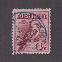 (ST1083) AUSTRALIA · 1913: used 6d claret Kookaburra SG 19 with a partial cds in blue ink · c.v. £60 (2 images)