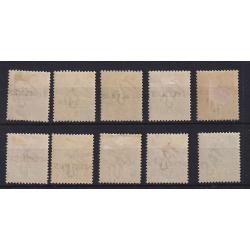 (ST1085) TASMANIA · 1893/99: complete QV S/face issue optd SPECIMEN SG 216s/225s · some minor variation in gum quality so please view both large images · the £1 is fresh MVLH · c.v. £650 (10)