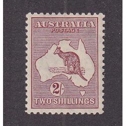 (ST1092) AUSTRALIA · 1929: MLH Die II 2/- maroon Roo (SM Wmk) SG 110 · tiny ink mark on verso o/wise in excellent to fine condition · c.v. £140 (2 images)