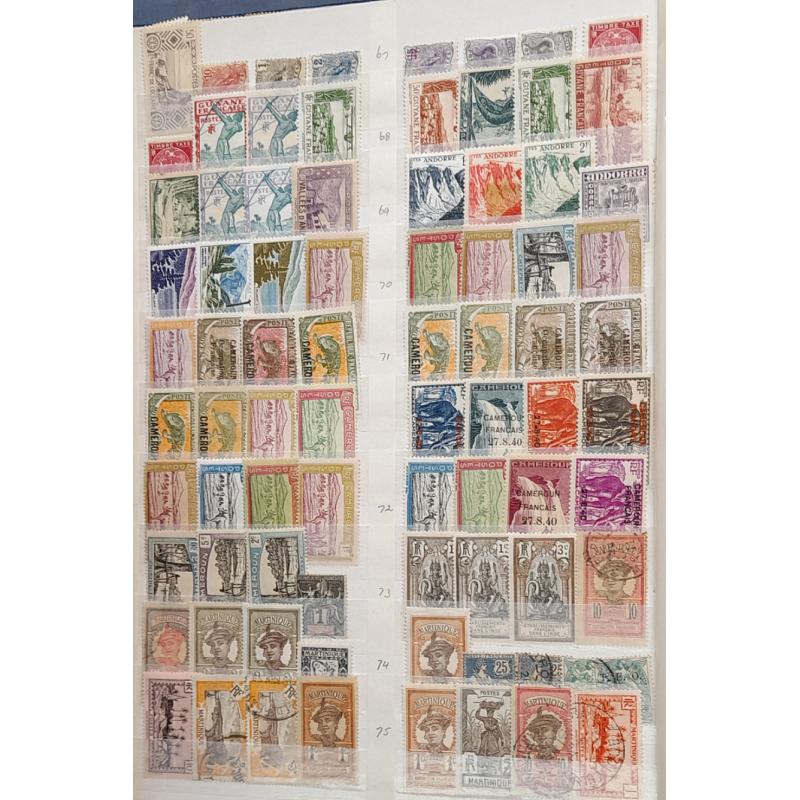 (ST1100A) FRENCH COLONIES · s/book housing an accumulation of approx.800 M/U stamps from various colonies such as NIGER, INDO-CHINA, SOMALIA, NEW HEBRIDES, MARTINIQUE, etc. · very little if any duplication · see full description (12 images)