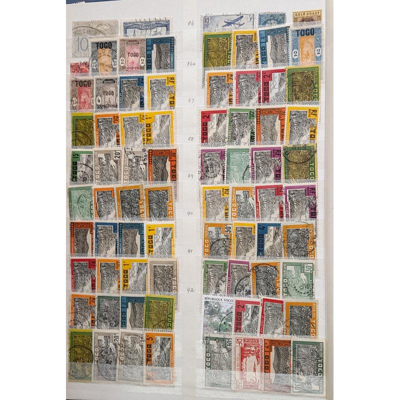 (ST1100A) FRENCH COLONIES · s/book housing an accumulation of approx.800 M/U stamps from various colonies such as NIGER, INDO-CHINA, SOMALIA, NEW HEBRIDES, MARTINIQUE, etc. · very little if any duplication · see full description (12 images)