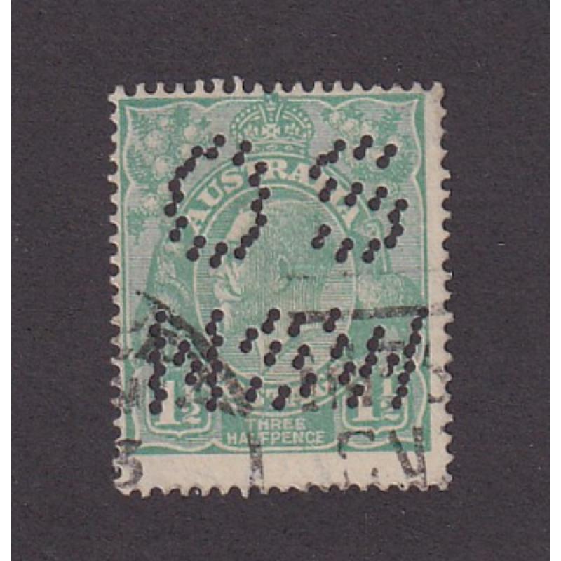 (ST1132) NEW SOUTH WALES ·  used 1½d green KGV defin (S Wmk) with DOUBLE OS/NSW official perfin · excellent condition