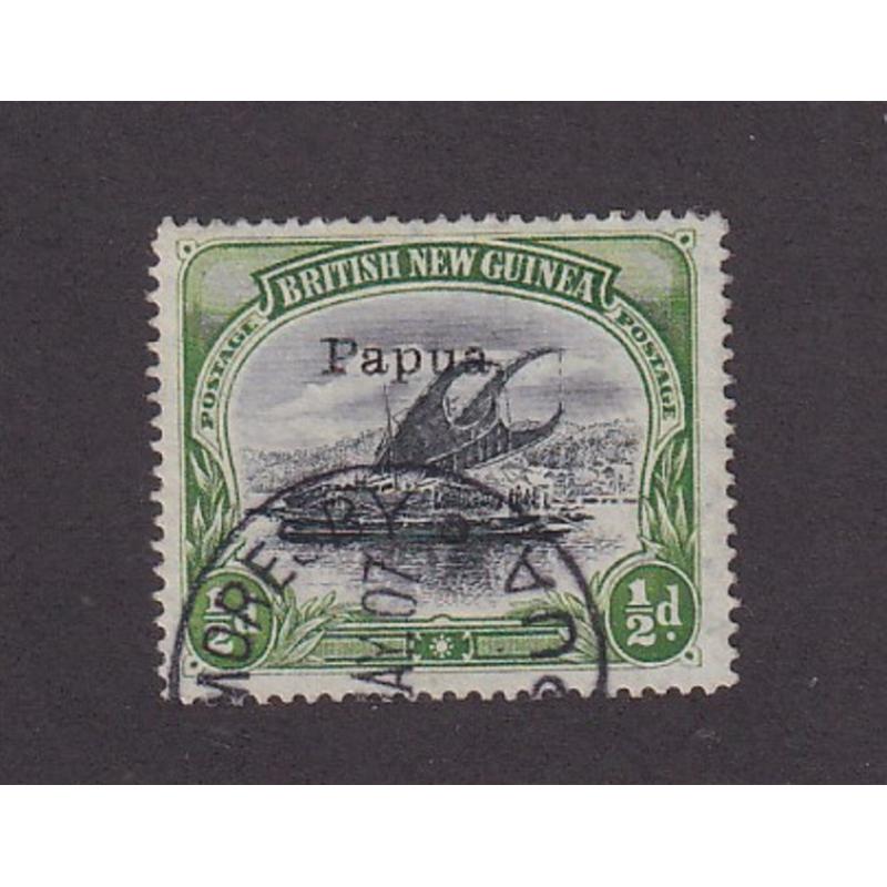 (ST1144) PAPUA · 1907: used ½d black & yellow-green BNG Lakatoi with small "Papua" o/print SG 34 in excellent condition · c.v. £90