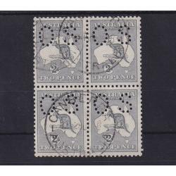 (ST1150) AUSTRALIA · 1913: nicely used block of 4x 2d grey Roo (2nd Wmk) perf small OS BW 6Aba in excellent condition · total c.v. AU$100 (2 images)