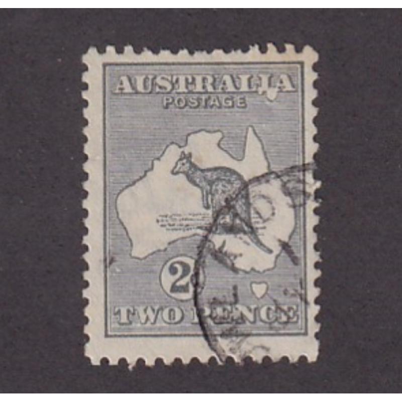 (ST1156) AUSTRALIA · 1915: used Die I 2d grey Roo (3rd Wmk) w/variety DEFORMED 'LIA' (pos. 1R/29) BW 7(1) l · a few shortish perfs · see full description · c.v. AU$125