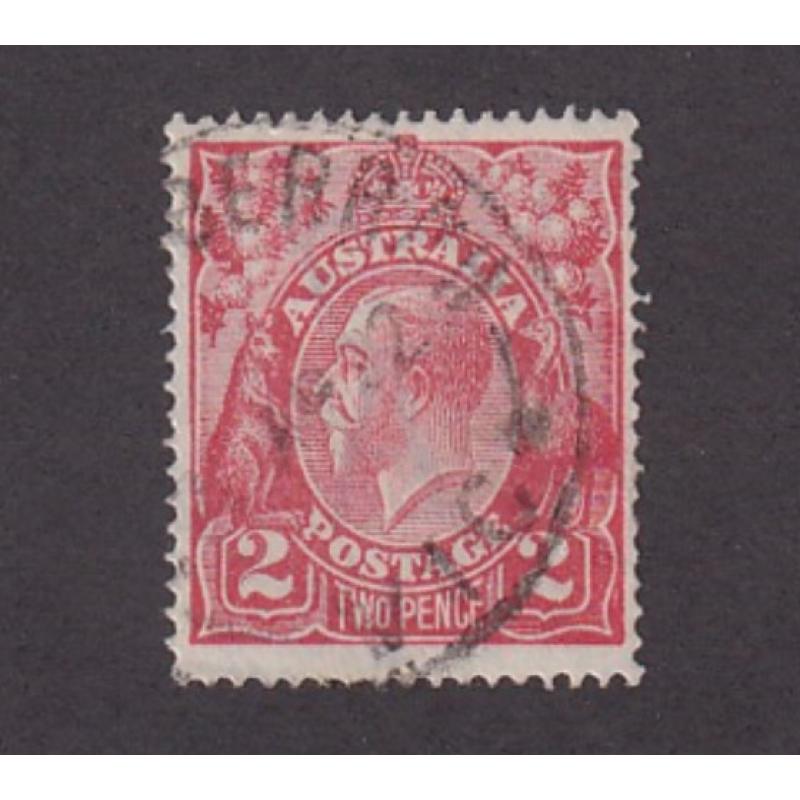 (ST1161) AUSTRALIA · 1922: used 2d scarlet KGV defin (S Wmk) · DRY INK printing BW 96Ac · accompanied by Drury Certificate (2020) · c.v. AU$275 (3 images)