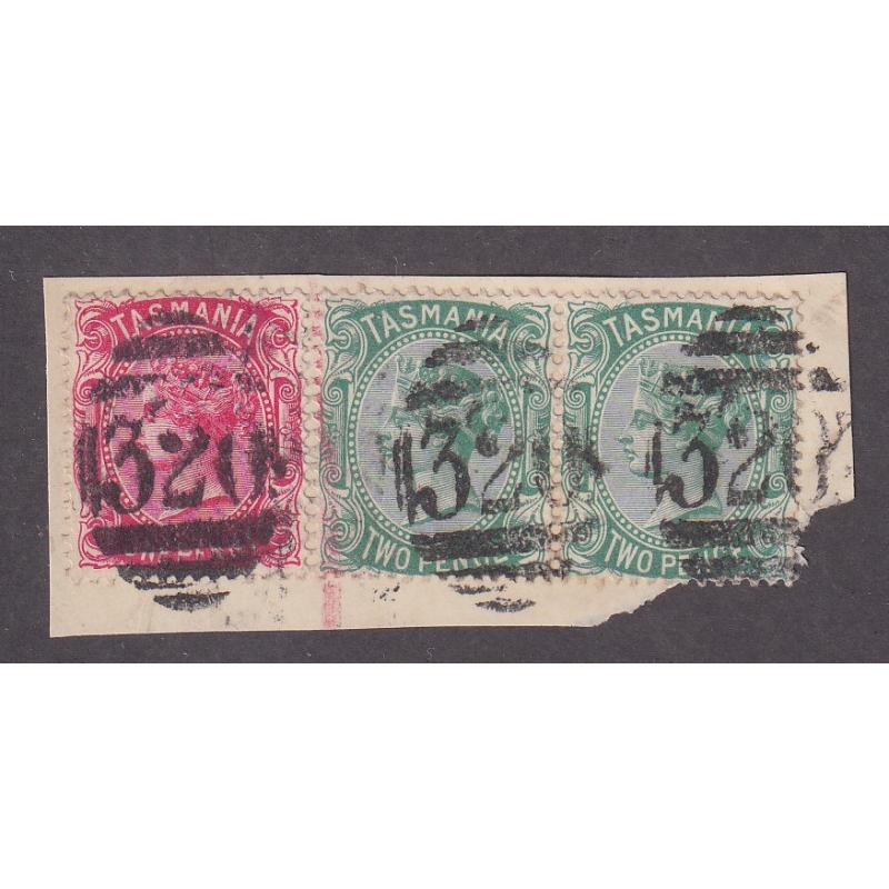 (ST1175) TASMANIA · a triple strike of BN320 used at MOUNT DUNDAS on a registered letter piece · $5 STARTER!!