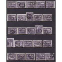 (ST1180L) TASMANIA ·  1900: 53 different Barred Numeral cancels on 2d Pictorials selected for their clarity and degree of completeness · from '1' through to '180' · 'rated' included (2 images)