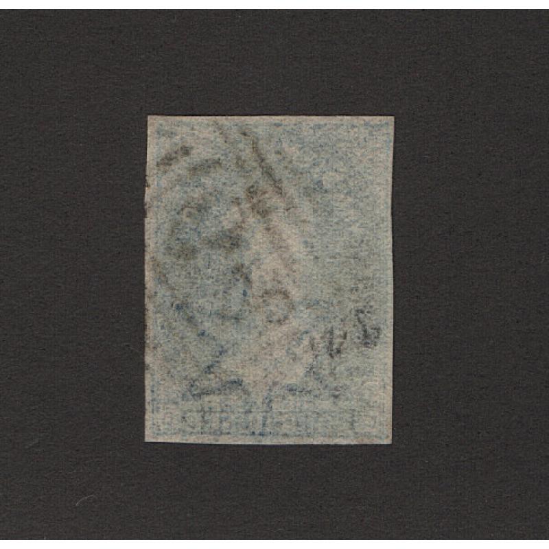 (ST1501) TASMANIA · 1855: nicely used imperf 4d deep blue QV Chalon (Star Wmk) SG 17 with 4 excellent margins · c.v. £150 (2 images)