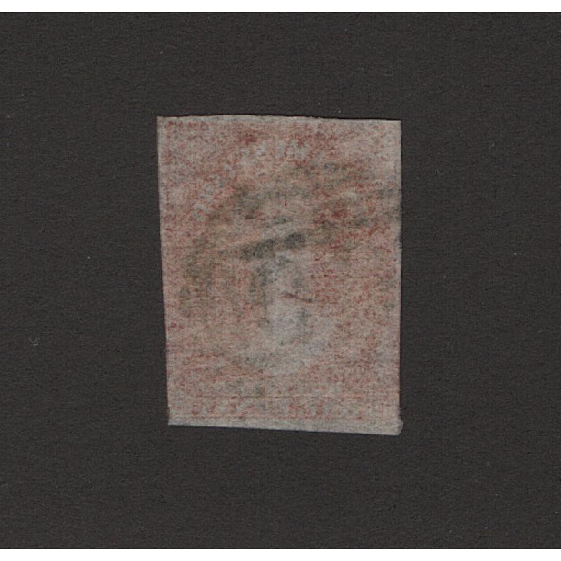 (ST1503) TASMANIA ·  1856: used 3 margin imperf 1d deep red-brown QV Chalon printed on unwatermarked Pelure paper SG 24 · excellent condition front/reverse · c.v. £800 (2 images)