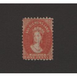 (ST1507) TASMANIA · 1860s: MLH 1d brick red QV Chalon perf.10 SG 57 · fine condition · c.v. £200 (2 images)