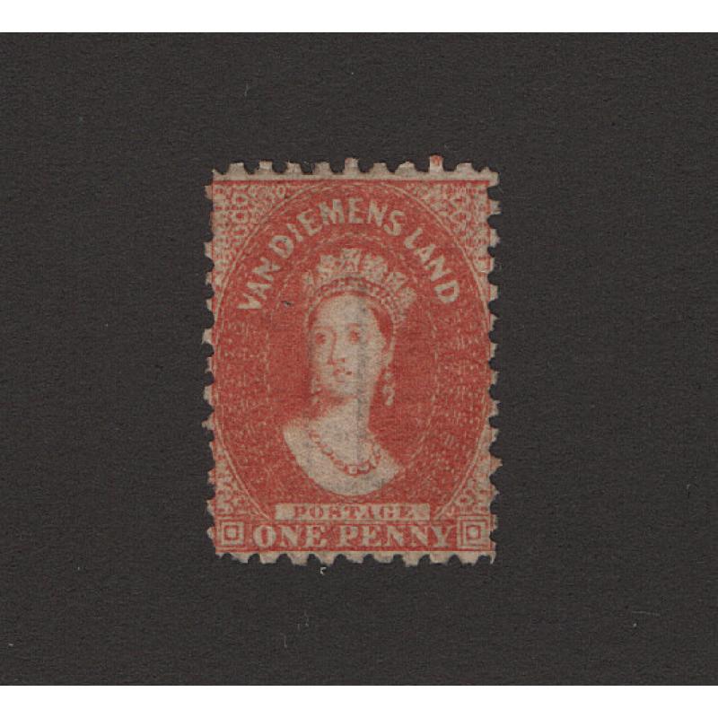 (ST1507) TASMANIA · 1860s: MLH 1d brick red QV Chalon perf.10 SG 57 · fine condition · c.v. £200 (2 images)