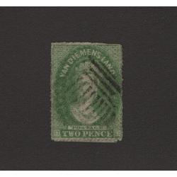 (ST1512) TASMANIA ·  1868/69: used 2d yellow-green QV Chalon perf.19 (SERRATED) SG 119 in excellent condition front/reverse · please view largest images · c.v. £1300 (2 images)