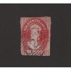 (ST1513) TASMANIA ·  1868/69: lightly used 1d carmine QV Chalon perf.19 (serrated) SG 118 · nice condition · c.v. £450 (2 images)