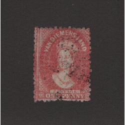 (ST1514) TASMANIA ·  1865/71: postally used 1d carmine QV Chalon ('2' wmk · perf.12) SG 70a · excellent condition front/back · c.v. £2750 (2 images)