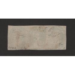 (ST1518) TASMANIA · 1857: used strip of 3x 4d blue QV Chalons (No Wmk) SG 22 · small repair at top with existing margins tight but still a very presentable multiple · total c.v. £420 (2 images)