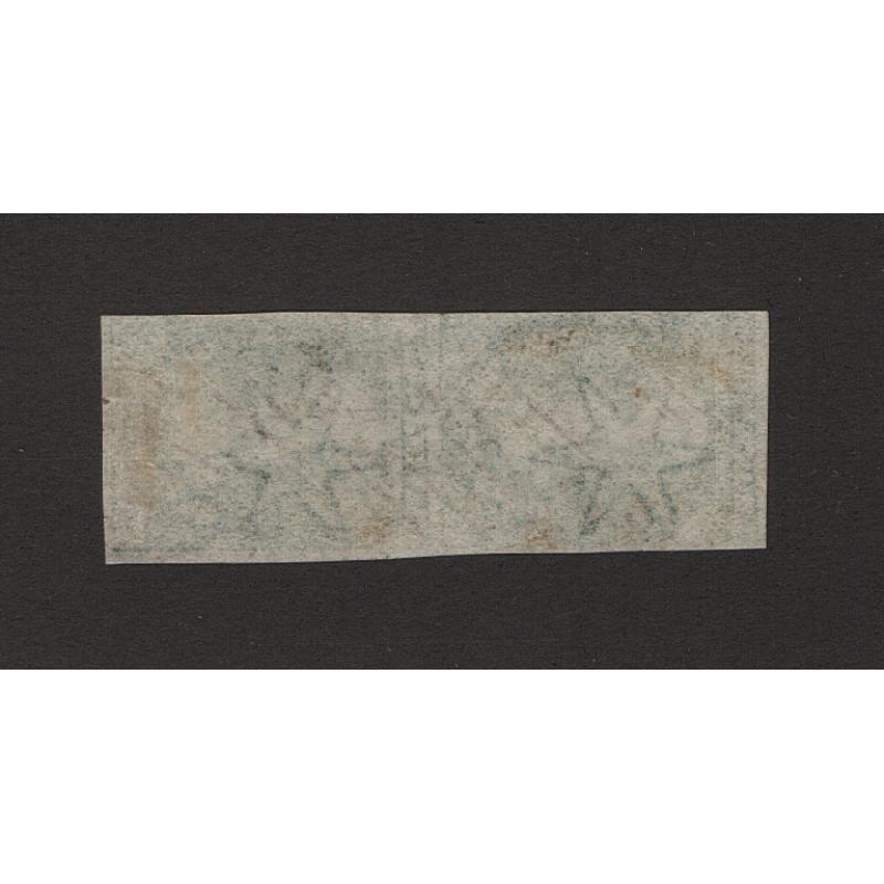 (ST1521) TASMANIA ·  1855: imperf pair of 2d greeen QV Chalons (Star Wmk) SG 16 with three excellent margins · TORQUAY mss cancel dated "12/6/56" · c.v. £450