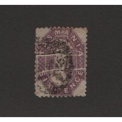 (ST1523) TASMANIA ·  1884: used 6d reddish purple QV Chalon perf.12 SG 142 with striking PRE-PRINT PAPER CREASES (2 images)