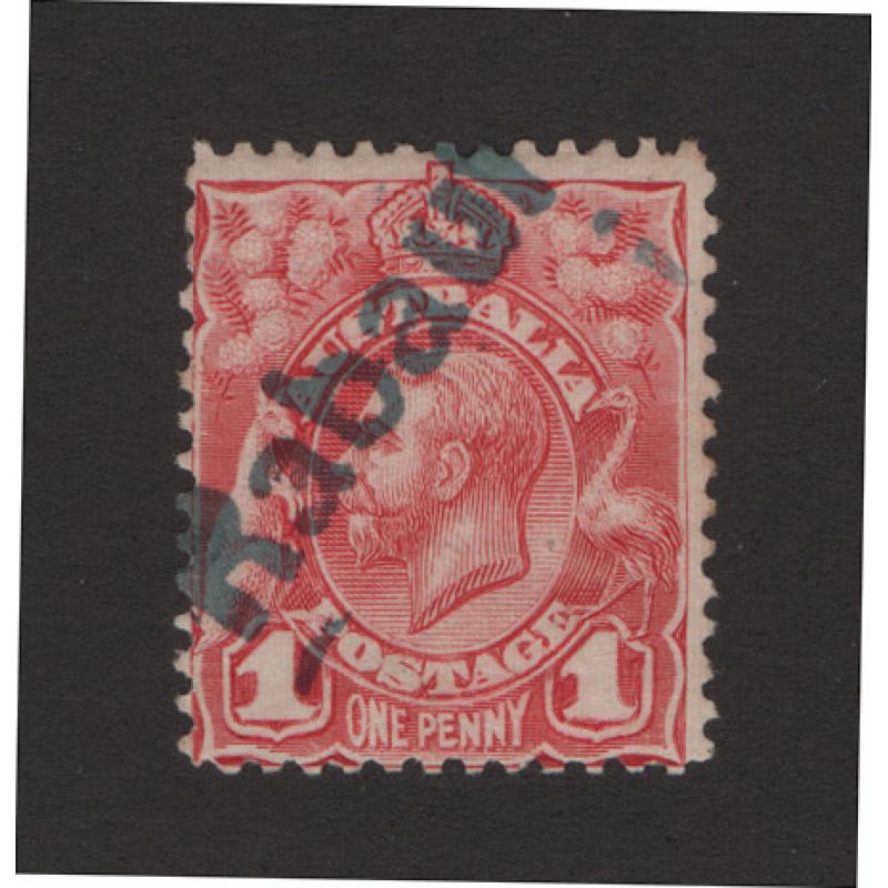 (ST1536) AUSTRALIA · 1914/15: engraved 1d red KGV cancelled with straight line RABAUL h/stamp in dark blue-grey ink