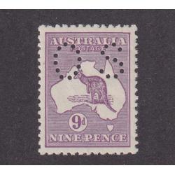 (ST1538) AUSTRALIA · 1926: fresh MLH Die IIB 9d violet Roo (3rd wmk) with 'OS' perfin BW 27Aba · see full description · c.v. AU$375 (2 images)