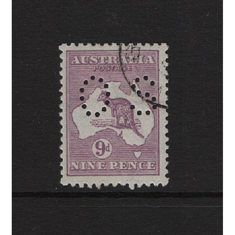 (ST1539) AUSTRALIA · 1926: c.g.o. Die IIB 9d violet Roo (3rd wmk) punctured "OS" BW 27Awa · fine condition · c.v. AU$75