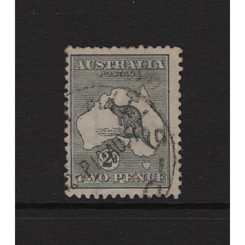 (ST1540) AUSTRALIA · 1920: commercially used Die I 2d grey Roo (3rd wmk) · an marginal example with INVERTED watermark BW 7Ba · a couple of perf tips a trifle short o/wise in excellent condition · c.v. AU$75