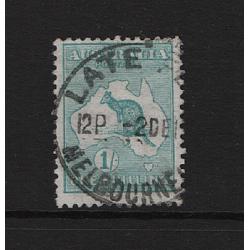 (ST1541) AUSTRALIA · 1913: commercially used 1/- green Roo (INVERTED 1st wmk) BW 30Aa · excellent condition · c.v. AU$500 (2 images)