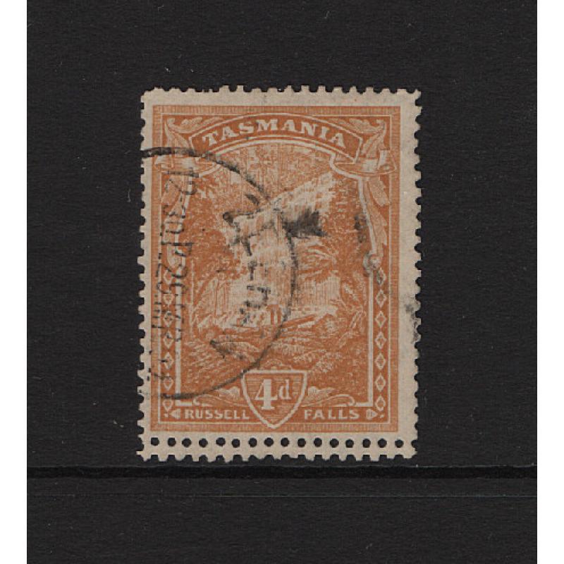 (ST1546) TASMANIA ·  1909: used 4d straw-brown Pictorial with double perf (both 12.4) at base BW T57Ab · overall excellent condition · c.v. AU$200