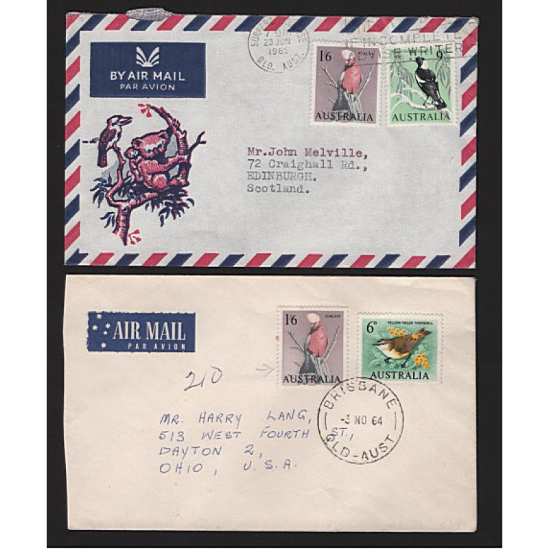 (ST1552) AUSTRALIA · 1964/65: 4 small air mail covers to USA or G.B. with the applicable rate paid using pre-decimal Bird frankings · all in excellent or fine condition (2 images))