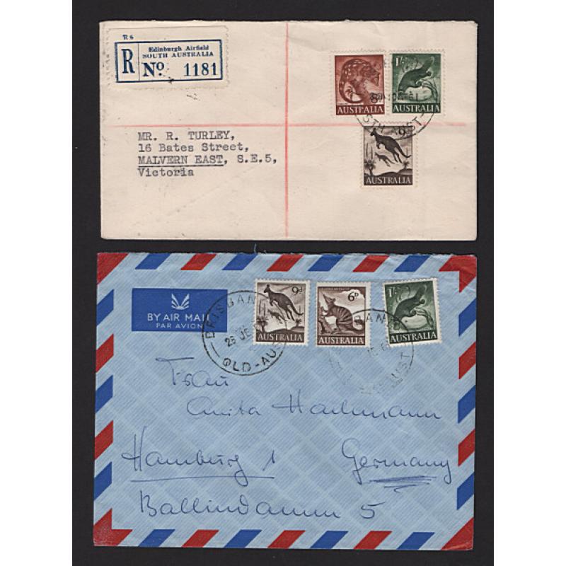 (ST1560) AUSTRALIA · 1961/65: one registered and three air mail covers with the applicable rates made up using 2 or 3 contemporary definitives · all items are in fine condition (2 images)