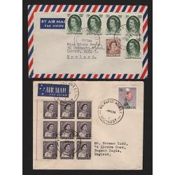 (ST1561) AUSTRALIA · 1963/65: 4 small air mail covers to USA or G.B. with multifrankings of contemporary commems and defins making up the applicable rates · excellent to fine condition throughout (2 images)